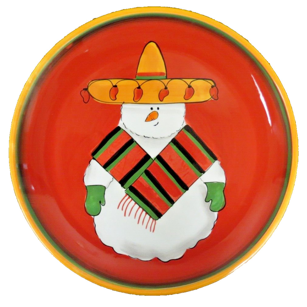 Clay Art Jalapeno Snowman Plate 11" Christmas Holiday Pepper Hand Painted